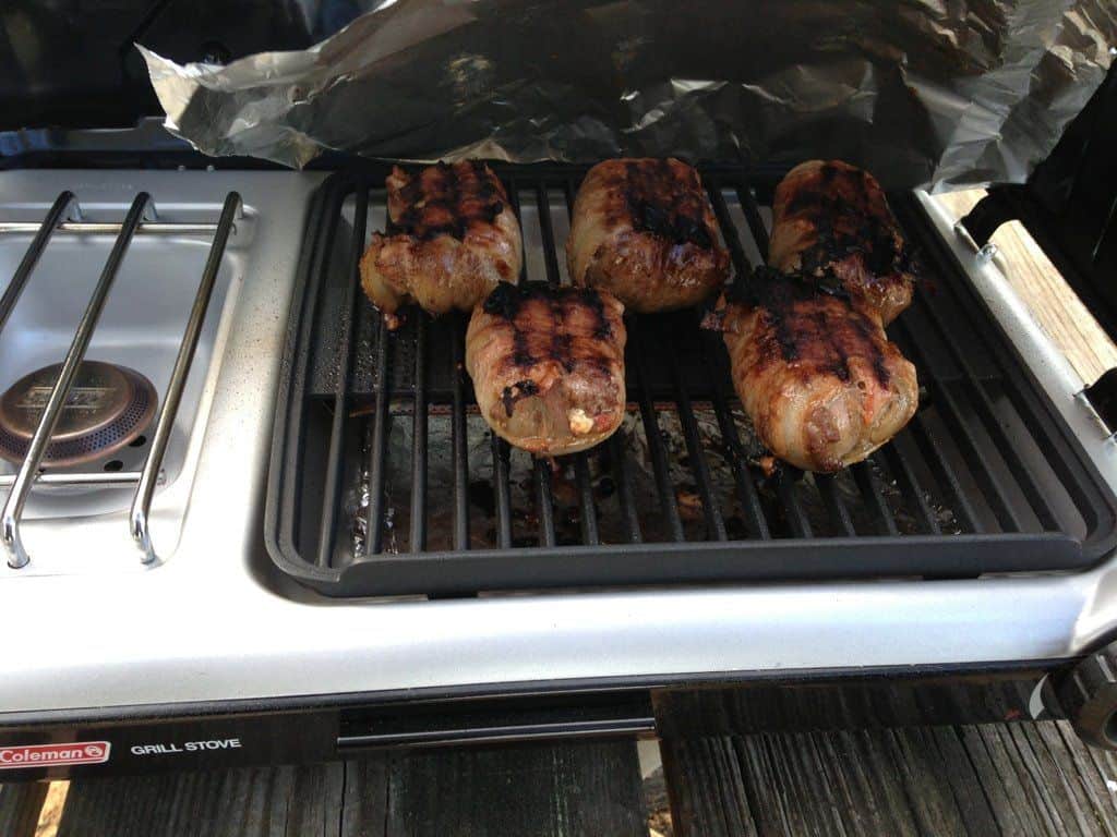 portable RV grill with meat