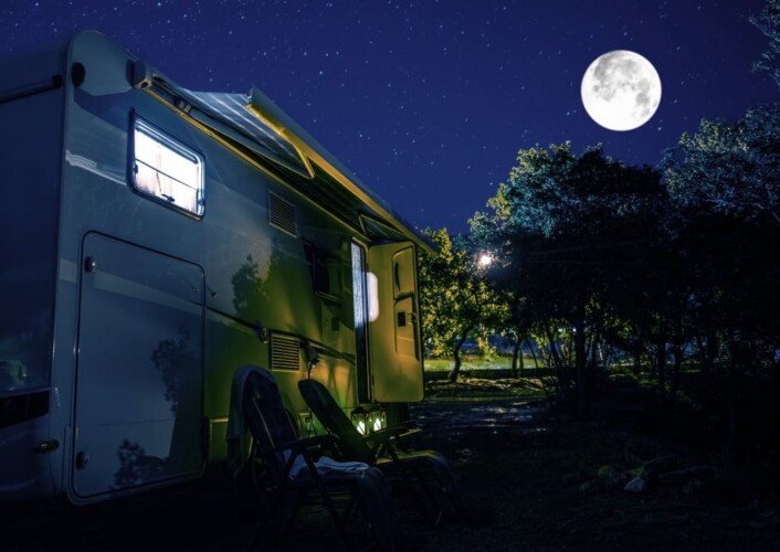 RV camping at night
