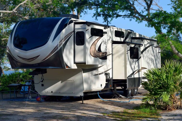 Staged RV ready to sell in a park