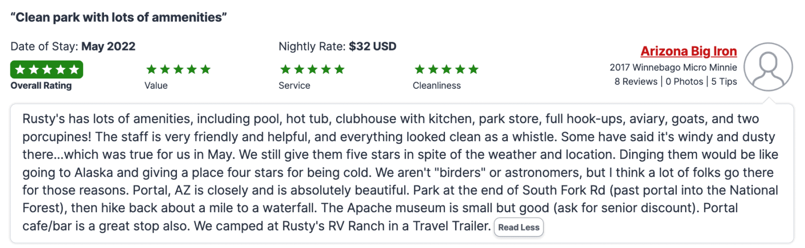 Review of Rusty's RV Ranch snowbird destination