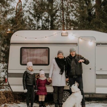 happy family winter RV camping ideas