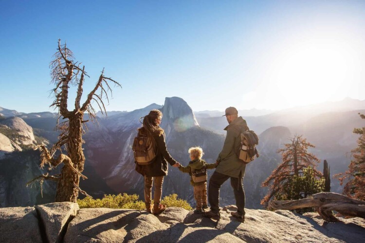 Family hiking Yosemite half dome