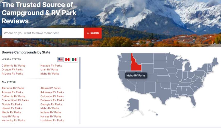 RV LIFE Campgrounds states choose US, Canada, or Mexico RV campgrounds near golf.