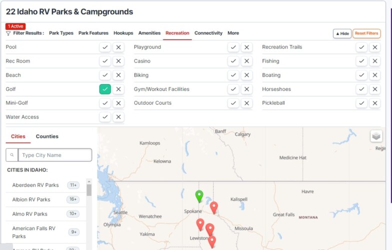 Recreation feature search RV LIFE Campgrounds