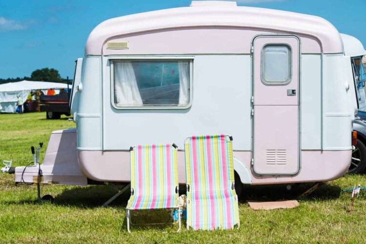 Vintage pink and white trailer camper