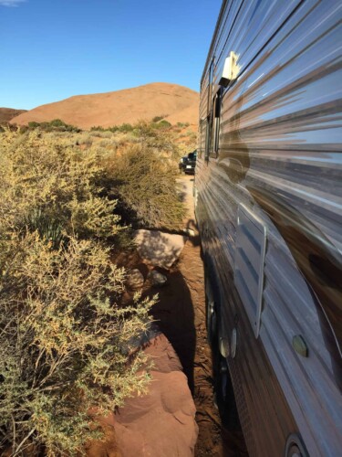 backing a travel trailer alone watch for rocks 