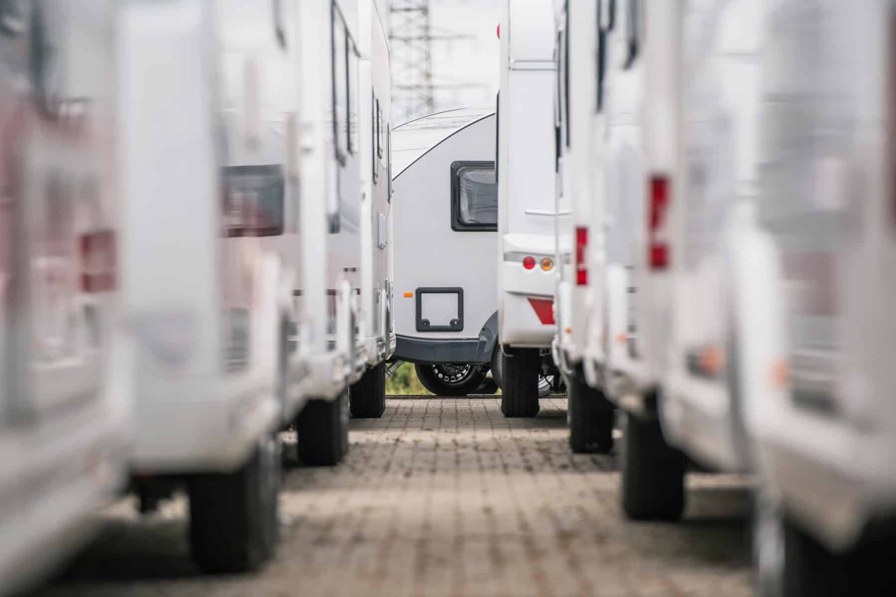 parking lot with RV motorhomes