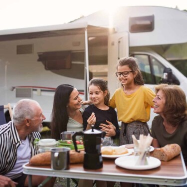 multigenerational family RV camping in summer