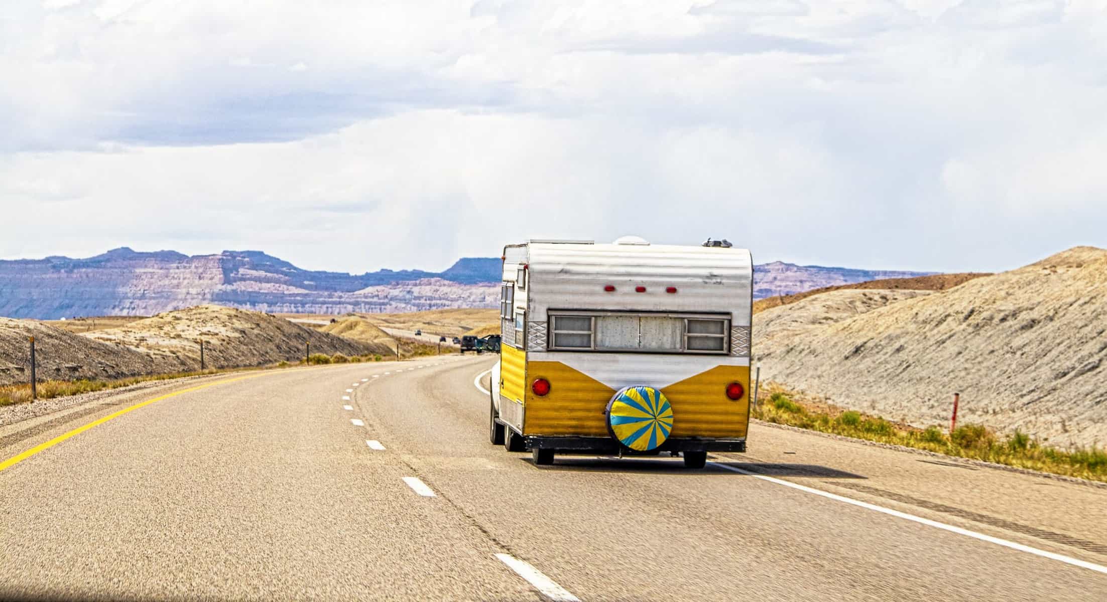 Retro camper trailer on the road (Image: Shutterstock)