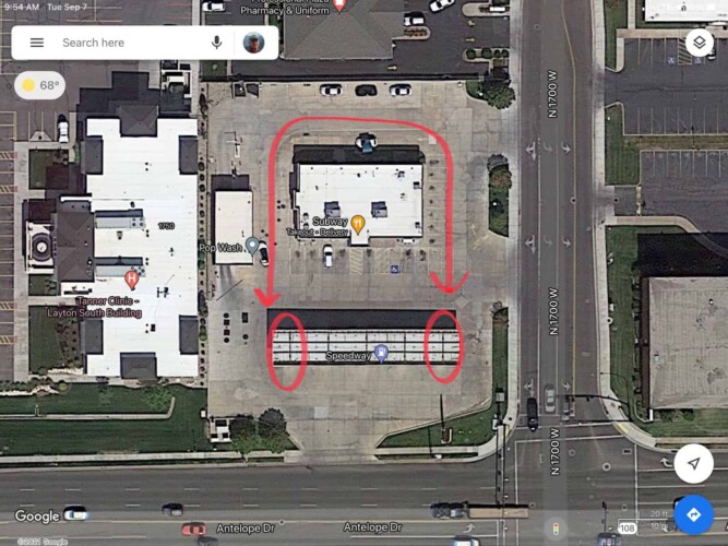 Google Satellite View of Exxon Big Rig Friendly Gas Station (Image: Erik Anderson)