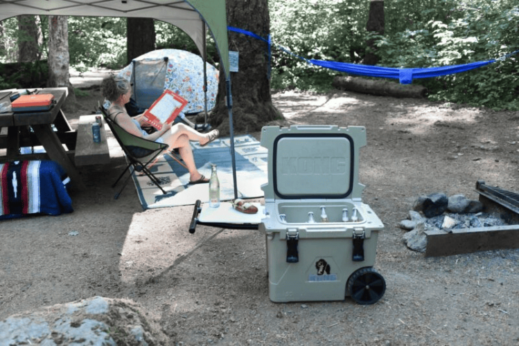 Camping with a cooler to supplement 12-volt RV refrigerators.