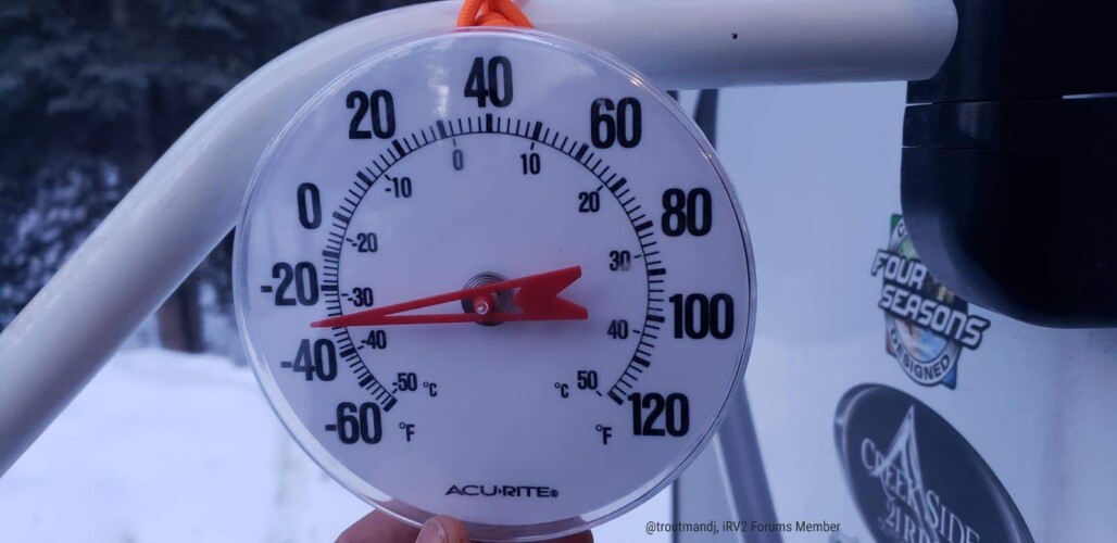 Winter RV camping thermometer at Denali (Image: @troutmanj iRV2 Forums member)