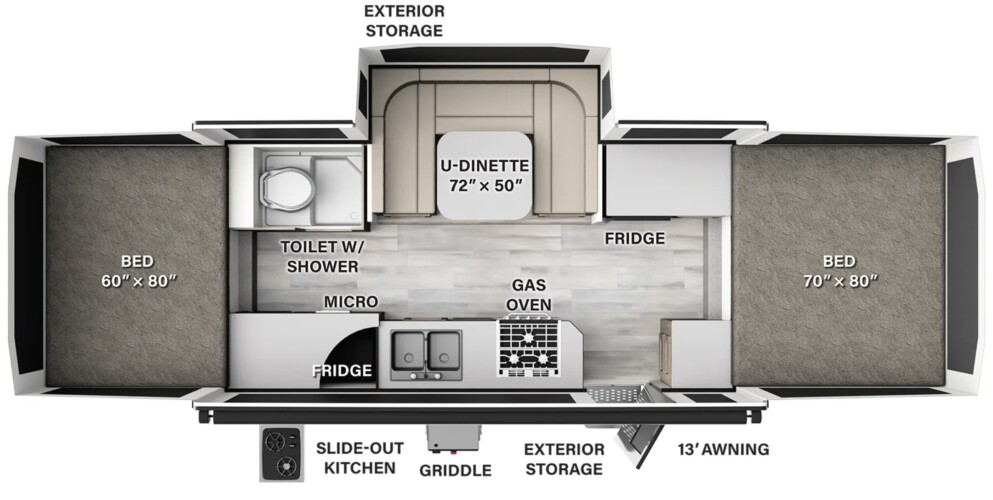 Rockwood Highwall pop-up travel trailers with full bathrooms Floor Plan