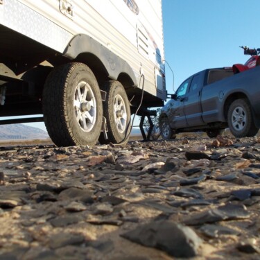 better boondocking in the desert with trailer, truck, and ATV (Image: Dave Helgeson)