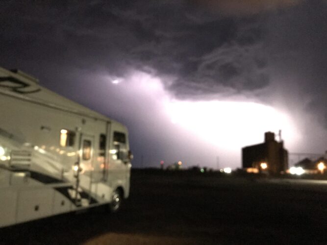 Lightning near motorhome. (Image: @JeffAZ, iRV2 Forums Member)